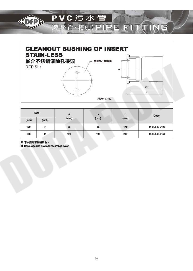 PVC CLEANOUT BUSHING OF INSERT STAIN-LESS